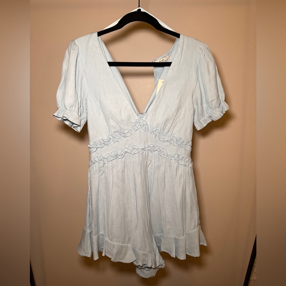 Miami Light Blue Women's Blouse with Ruffle Accents